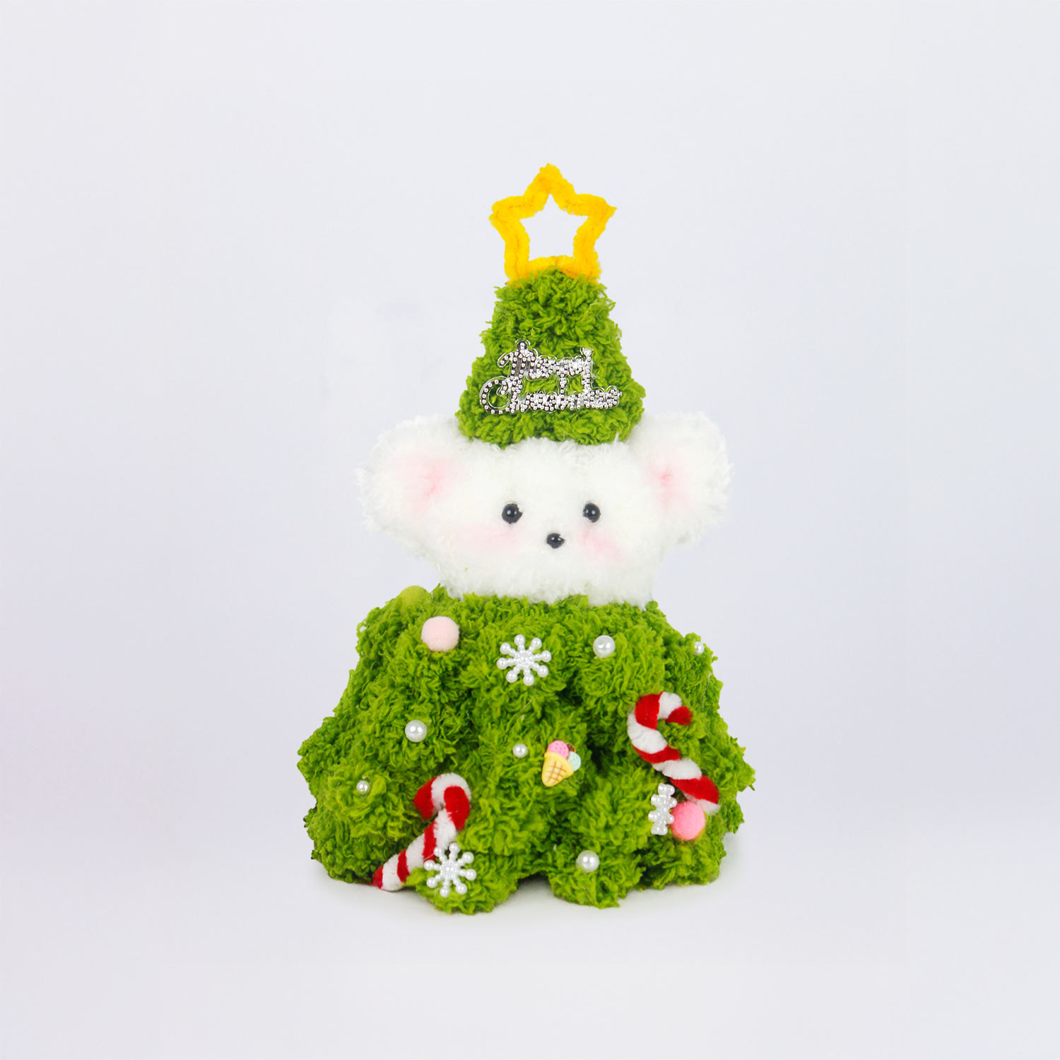 Adorable Christmas tree bear made from green pipe cleaners, decorated with candy canes and snowflakes. A perfect handmade Christmas gift or festive home decoration.